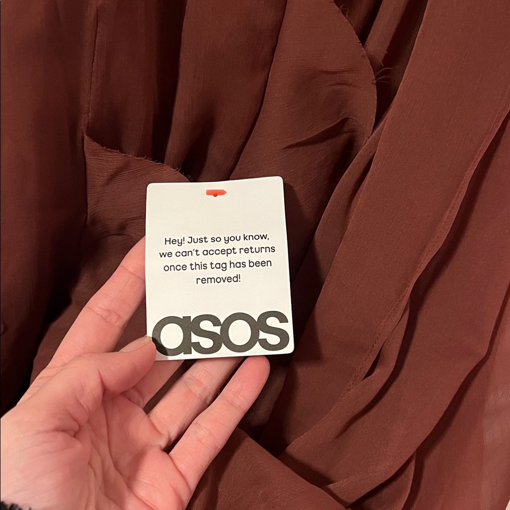 ASOS tie strap ruffle mini dress chocolate brown NWT size 10 - Picture 7 of 7